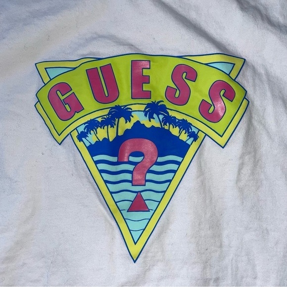 Guess Originals LARGE Classic Palm Tree Triangle T-shirt White Graphic Relaxed - Picture 5 of 6